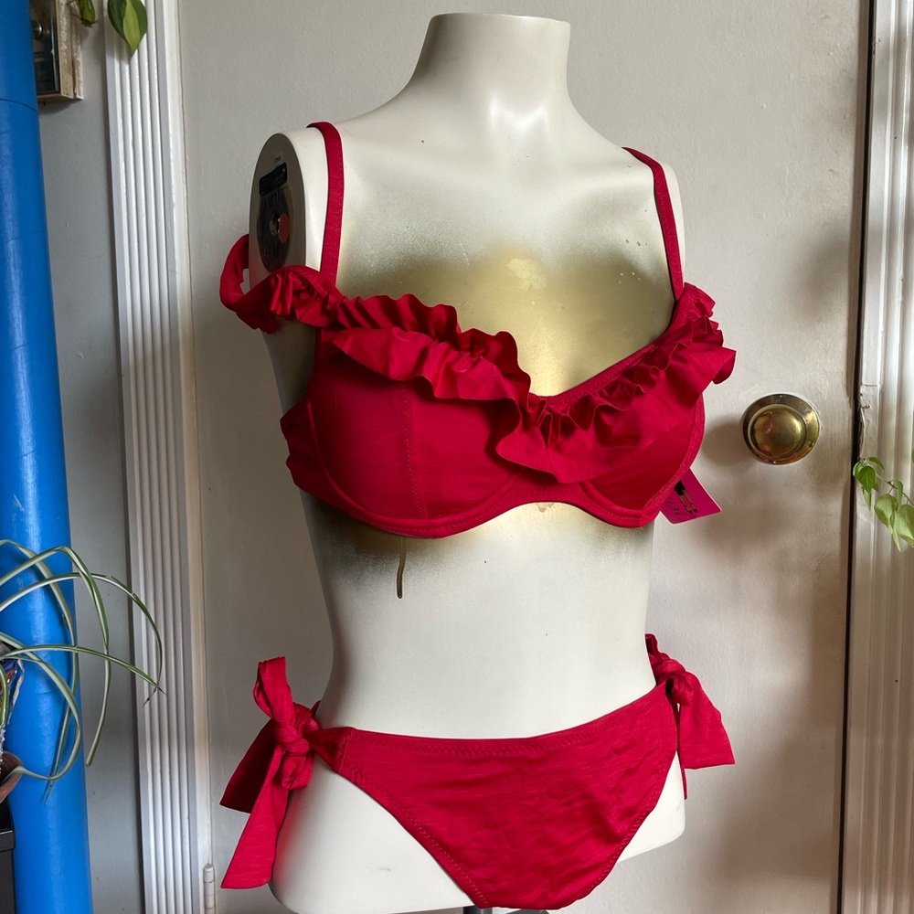 Betsey Johnson Vibrant Red Ruffle Bikini